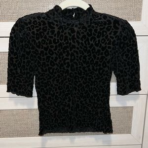 Sheer Black Velvet Leopard Top with shoulder pads